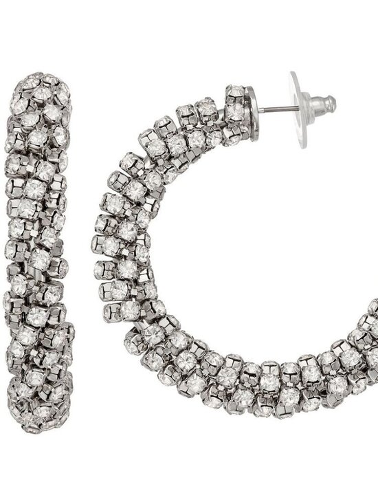 Vera Wang Jewelry - VERA WANG Glamorous Silver Clear Crystal Cluster 'C' Hoop Statement Earrings